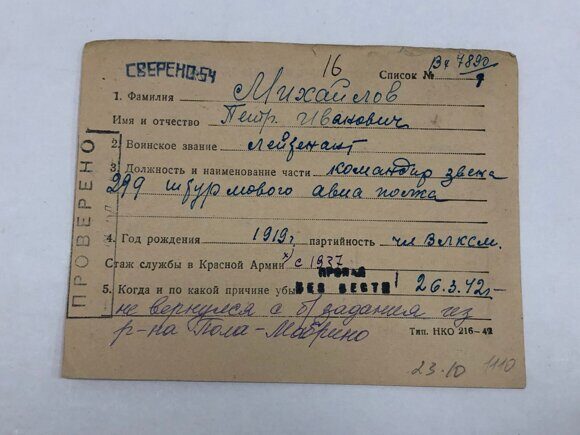 Михайлов ПМ карточка